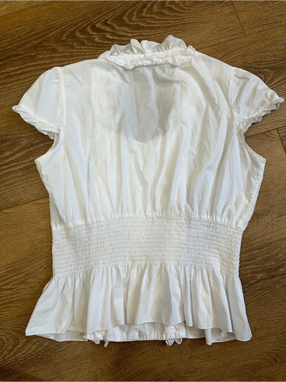 Women's White Ruffled Button-Front Blouse - L - Picture 2 of 11